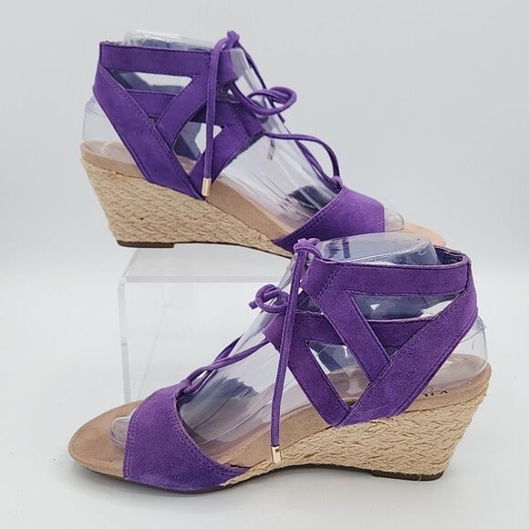 Vionic Noble Purple Tansy Espadrille Strappy Sandals Women's Sz 7 Wedge Heel - Picture 2 of 9